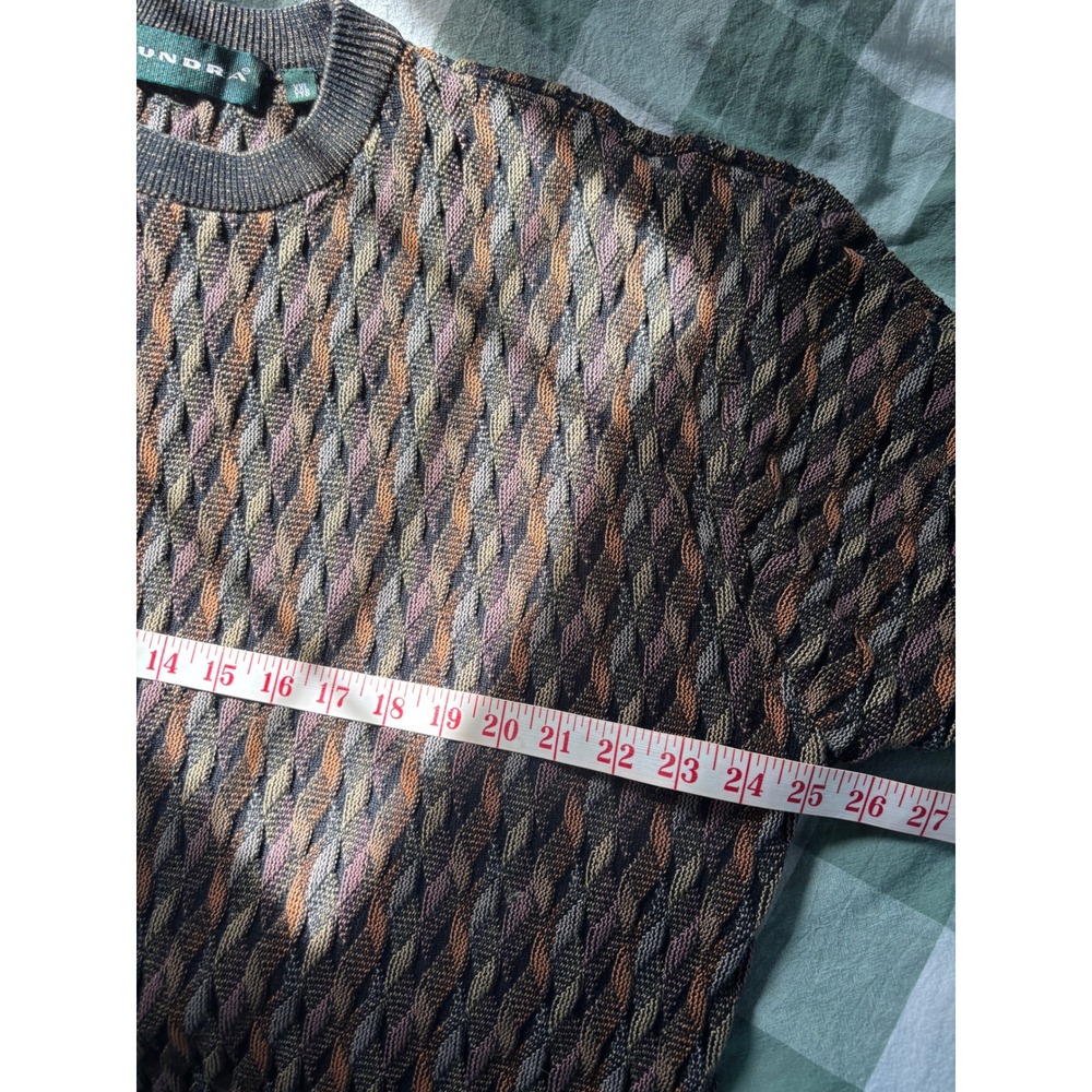 Tundra Mens XXL 3D Textured Knit Crewneck Sweater Brown Bronze Geometric Vintage - Picture 4 of 5